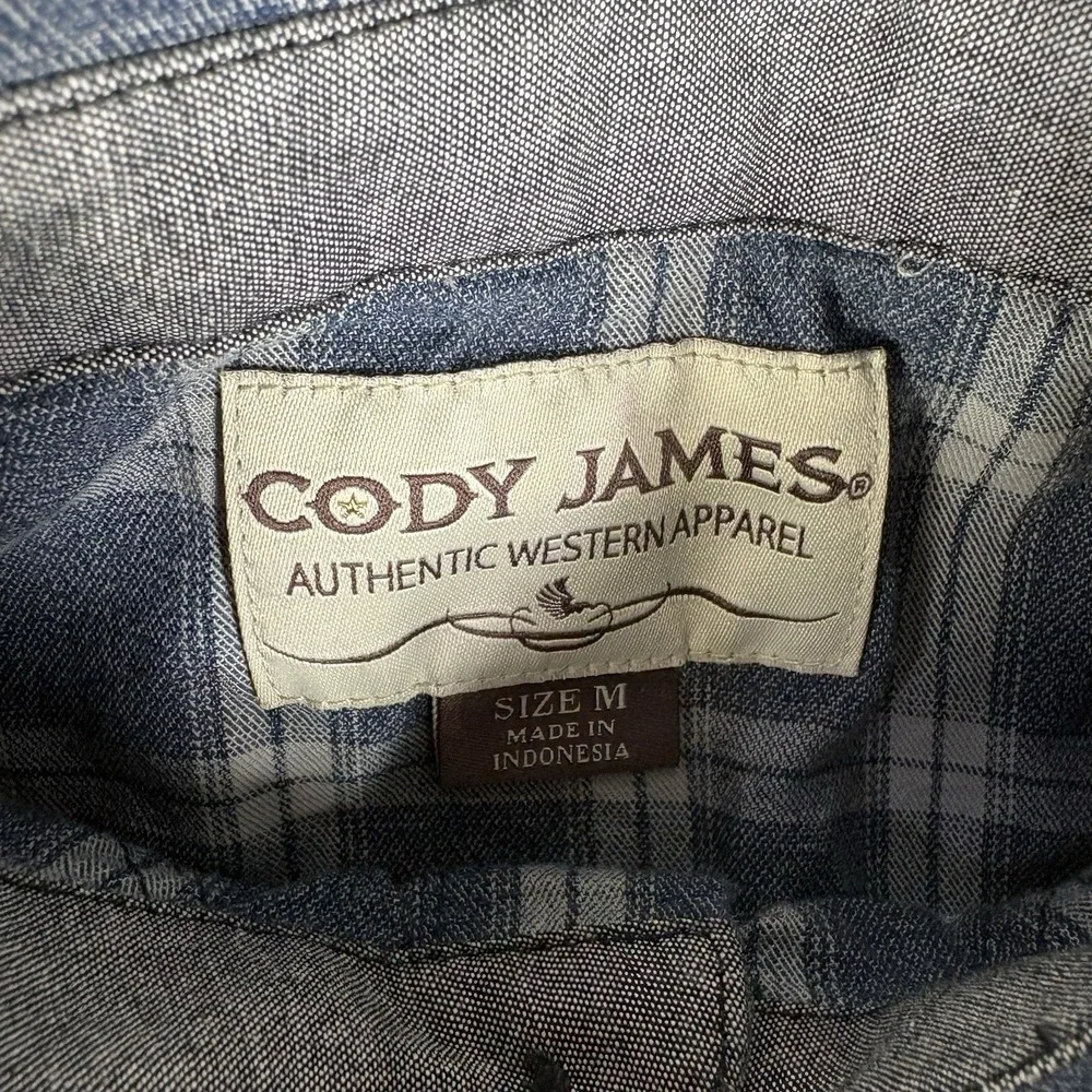 Cody James Mens Medium Pearl Snap Western Shirt Blue Plaid Long Sleeve Cowboy